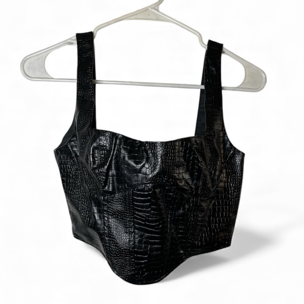 Nasty Gal Black Croc-Texture Top